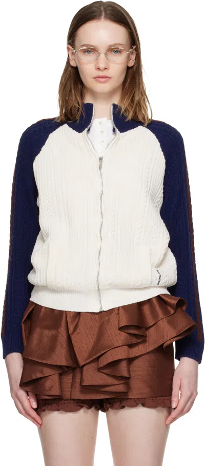 Shushu-tong Off-white & Navy Color-block Raglan Sleeve Knit Cardigan In Brown