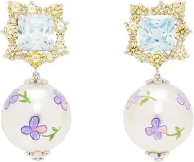 Shushu-tong Painted Pearl Gemstone Earrings In Purple