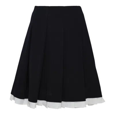 Shushu-tong Patchwork Lace Wide Pleat Skirt In Blue