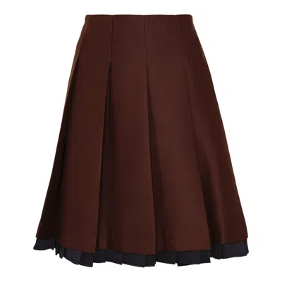 Shushu-tong Patchwork Lace Wide Pleat Skirt In Brown