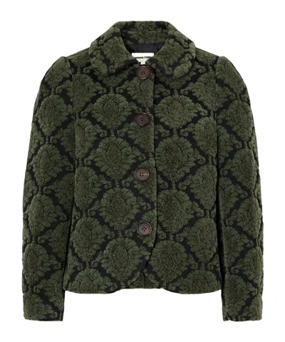 Shushu-tong Cropped Cotton-blend Pile-jacquard Jacket In Green