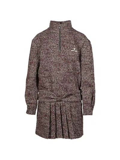 Shushu-tong Pleated Herringbone Mini Dress In Brown