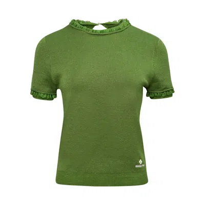 Shushu-tong Raw-edge Mock Neck Short-sleeve Top In Green