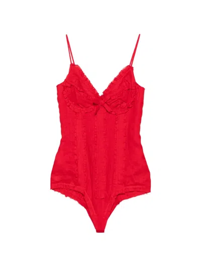 Shushu-tong Ruffled Bow-detail Bodysuit In Pink