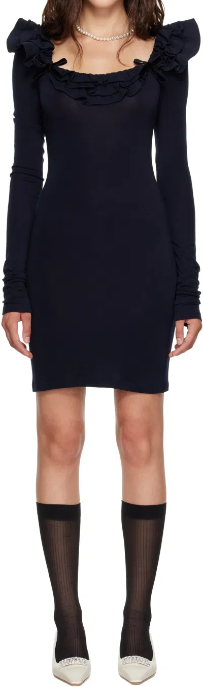 Shushu-tong Ruffled Knit Dress In Navy Blue