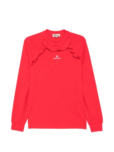 Shushu-tong Ruffled Logo-embroidered T-shirt In Red