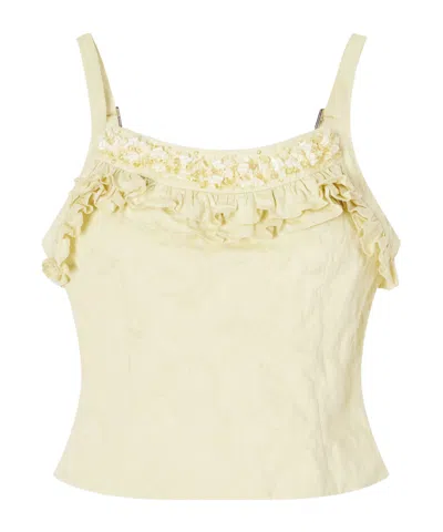 Shushu-tong Cami Embellished Ruffled Cotton-blend Cami In Yellow