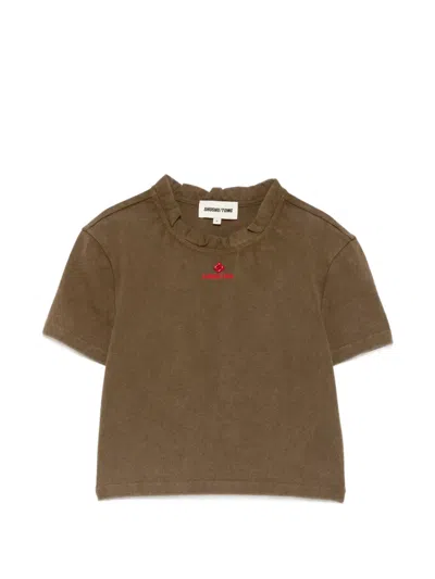 Shushu-tong Ruffled-trim Logo-embroidered T-shirt In Green