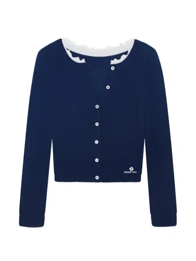 Shushu-tong Ruffle-trim Button-up Cardigan In Blue