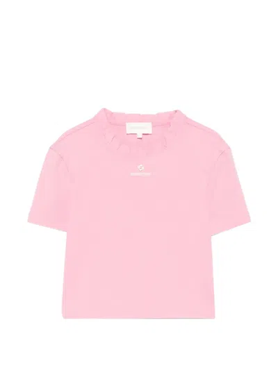 Shushu-tong Ruffle-trim Logo-print T-shirt In Pink