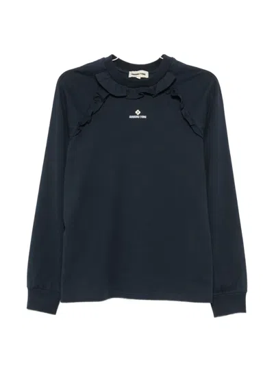 Shushu-tong Ruffle-trimmed Long-sleeve T-shirt In Blue