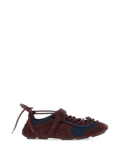 Shushu-tong Scalloped-edge Mesh-panel Ballet Sneakers In Brown