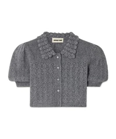 Shushu-tong Short Openwork Knit Cardigan In Brown
