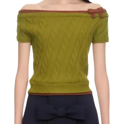 Shushu-tong Cable-knit Off-shoulder Top In Green