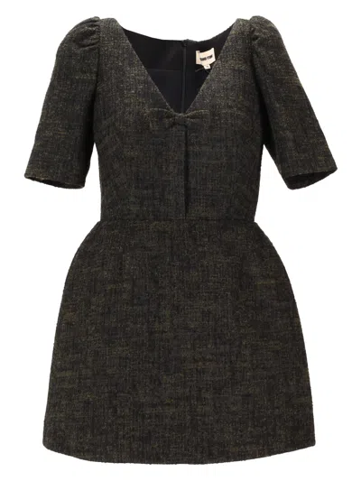 Shushu-tong Shushu Tong V Neck Bow Mid Sleeve Dress In Black