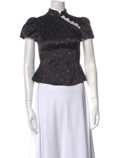 Pre-owned Shushu-tong Silk Floral Print Top In Black