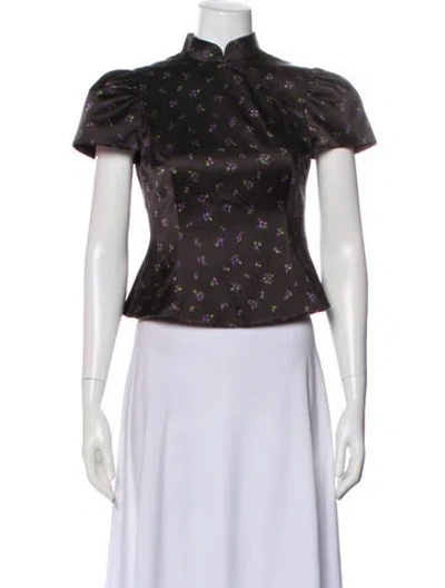 Pre-owned Shushu-tong Silk Floral Print Top W/ Tags In Black