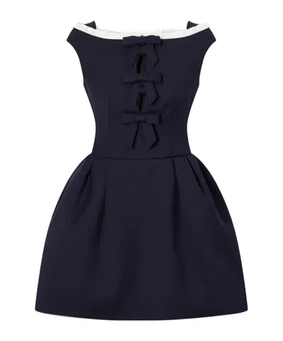 Shushu-tong Bow Cut-out Sleeveless Wool Mini Dress In Blue