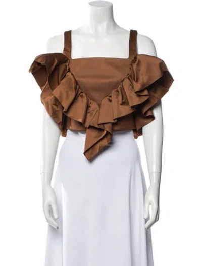 Pre-owned Shushu-tong Square Neckline Short Sleeve Crop Top In Brown