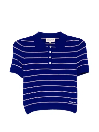 Shushu-tong Striped Knitted Polo Shirt In Blue