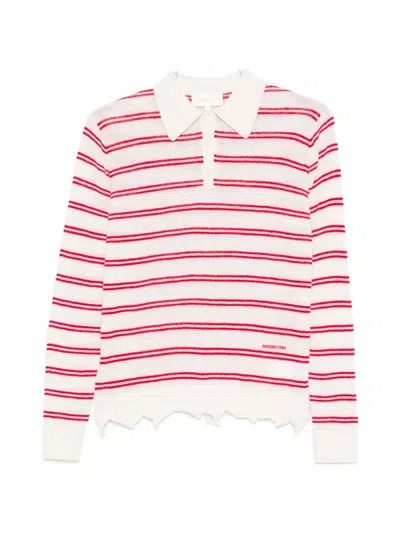 Shushu-tong Striped Polo Top In White