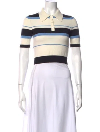 Pre-owned Shushu-tong Striped Short Sleeve Polo In White