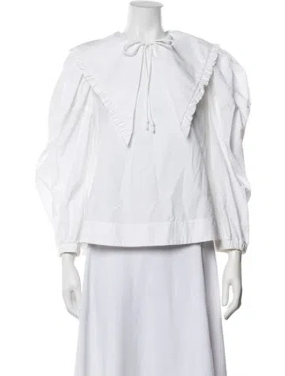 Pre-owned Shushu-tong Tie Neck Long Sleeve Blouse In White