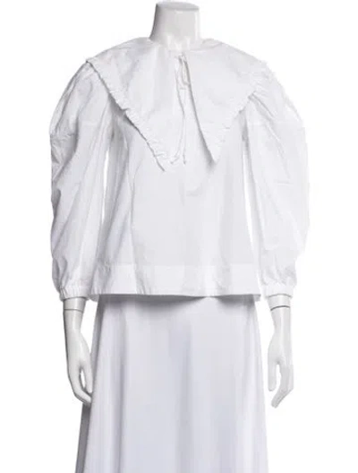 Pre-owned Shushu-tong Tie Neck Long Sleeve Top In White