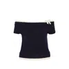 Shushu-tong Bow-detail Cable-knit Sweater In Blue