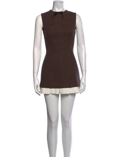 Pre-owned Shushu-tong Tweed Pattern Mini Dress In Brown