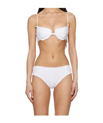 Shushu-tong Two-piece Set Of Frayed Bra And Panties In White