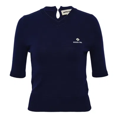 Shushu-tong V-neck Short Sleeve Knit Top In Blue