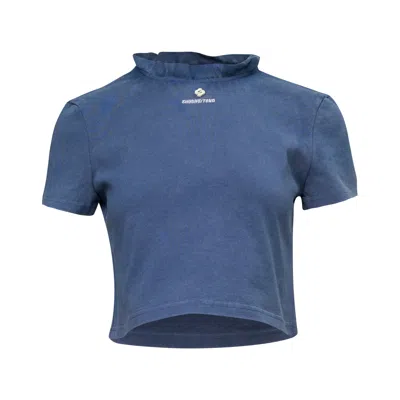 Shushu-tong Embroidered Lace-trimmed Cotton T-shirt In Blue