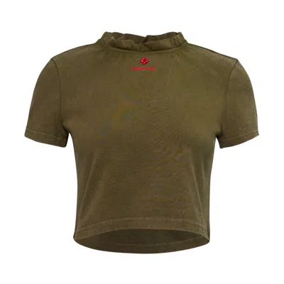 Shushu-tong Ruffled-trim Logo-embroidered T-shirt In Brown