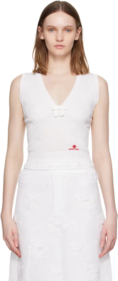 Shushu-tong White Bow Detail V-neck Knit Tank Top