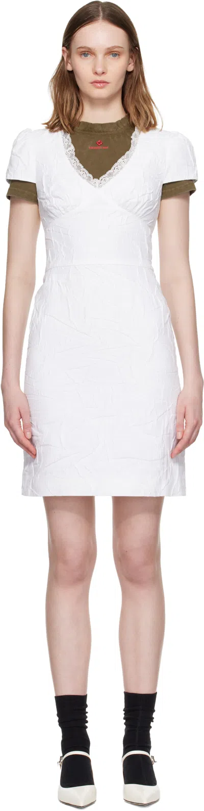 Shushu-tong White Lace Trim Sweetheart Neckline Midi Dress