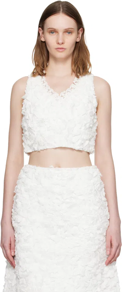 Shushu-tong White Ruffle Trim Sleeveless Top