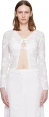 Shushu-tong White Threadwork Bow Cardigan In White