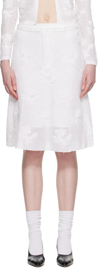 Shushu-tong White Threadwork Knit Midi Skirt