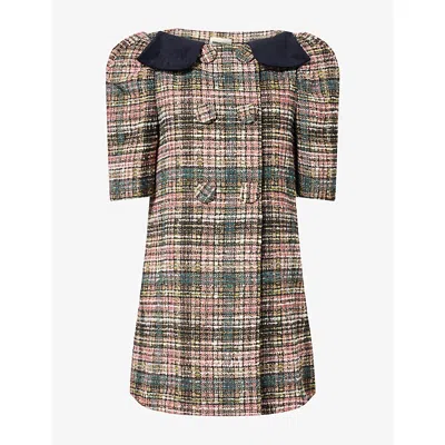 Shushu-tong Womens Contrast-collar Checked Woven Coat Variedness In Brown