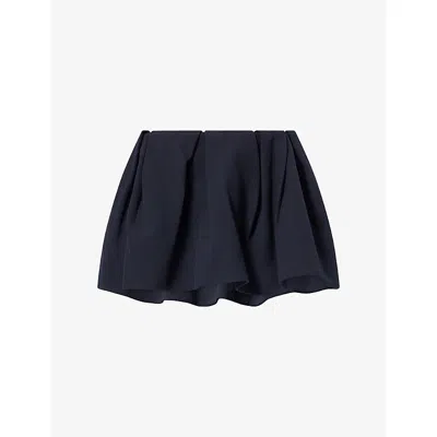 Shushu-tong Womens Gathered Pleated Wool Mini Skirt Navy Blue