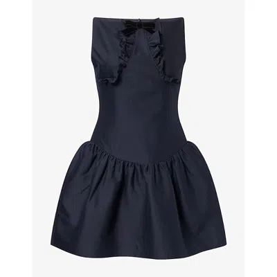 Shushu-tong Womens Ruffle-trim Wool-blend Mini Dress Navy Blue