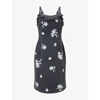 Shushu-tong Womens Sequin-embellished Cami-strap Wool-blend Midi Dress Grey In Gray