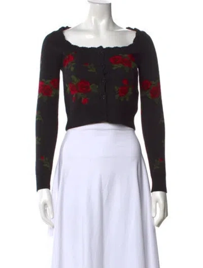 Pre-owned Shushu-tong Wool Floral Print Sweater In Black