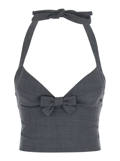 Shushu-tong Shushu/tong Wool-blend Knot Front Bow Detail Sleeveless Top With Back Zip In Gray