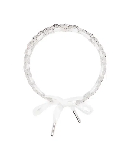 Shushu-tong X Yvmin Bow-detail Lace-trim Necklace In White