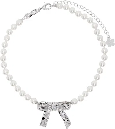 Shushu-tong Yvmin Edition Tin Foil Bow Pearl Necklace In White