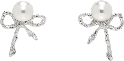 Shushu-tong Yvmin Edition Twisted Rope Bow Faux-pearl Earrings In White
