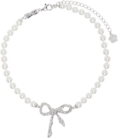 Shushu-tong Yvmin Edition Twisted Rope Bow Pearl Necklace In Metallic