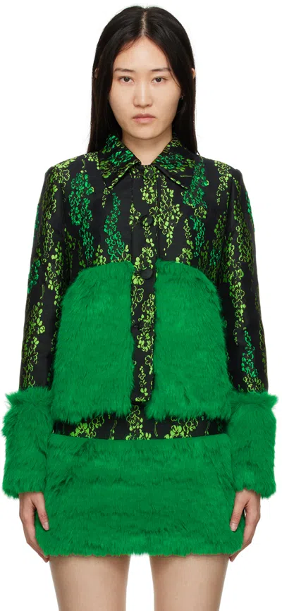 Shuting Qiu Black & Green Floral Jacket